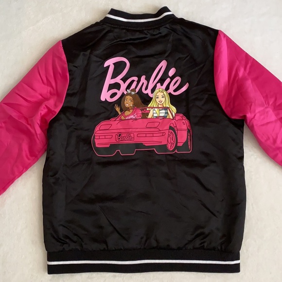 Barbie | LE Patch Logo Car Graphic Satin Bomber Jacket Black/Pink (XL 14-16) - Picture 11 of 16